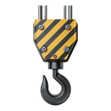 Heavy lifting crane hook icon with safety stripes and robust design