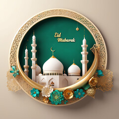 islamic calligraphy of mosque, Eid greeting