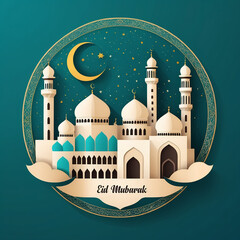 mosque in the night, Eid greeting