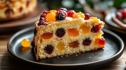 Colorful fruit cake slice