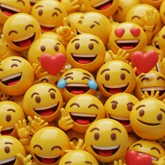 Obraz premium 3D rendering of happy emojis, smiling and laughing emoticons, creating a joyful crowd.