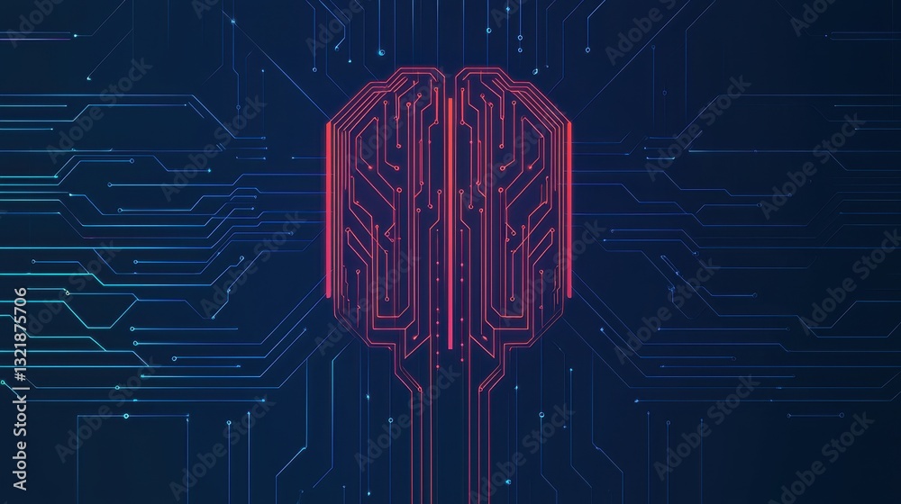 Poster abstract representation of a digital brain with circuitry patterns on a dark background