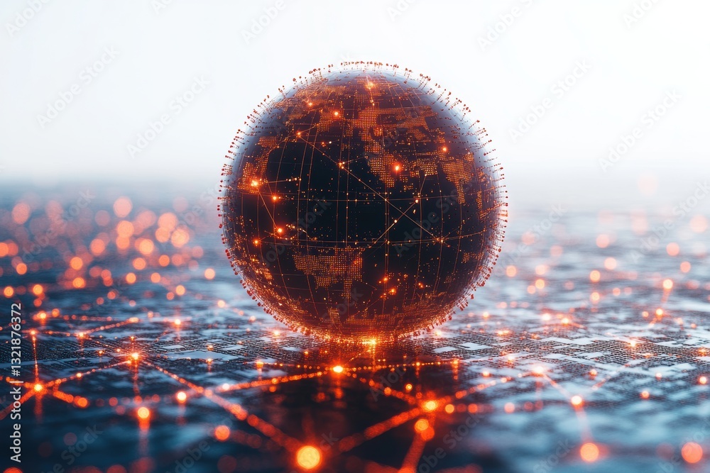 Aufkleber A futuristic digital globe stands out against a blurred background, symbolizing connectivity and data flow in an increasingly digital world.