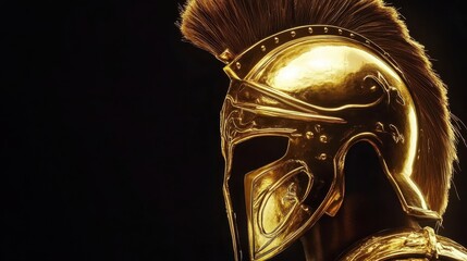 A Golden Roman Helmet Against a Dark and Simple Background