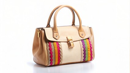 Naklejka premium Elegant Women's Beige Handbag on White. 