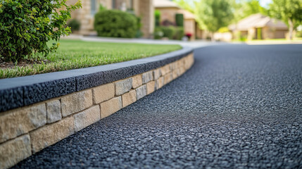 Obraz premium A brick wall is next to a black road