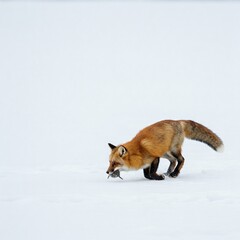 red fox diving in snow