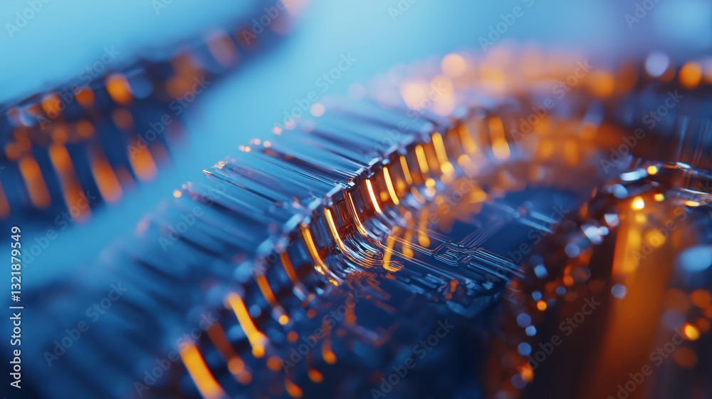 Aufkleber close-up of futuristic silicon chip with crystallic surface and grid pattern