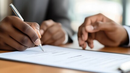 Signing Agreements: Focus on African-American Hands Completing Official Paperwork