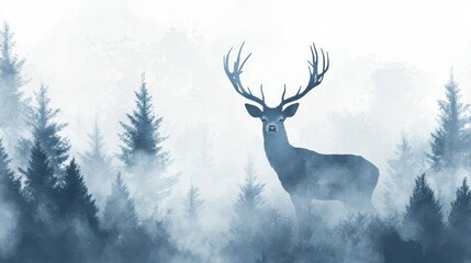 Obraz premium A majestic deer stands gracefully in a foggy forest scene