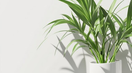 Fototapeta premium Lush Green Indoor Plant in Modern White Pot with Shadows