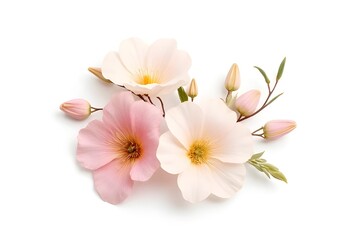 Delicate Pink and Cream Flowers Arrangement on White Background