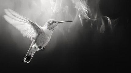 Fototapeta premium A Hummingbird in Flight Against a Dark Blurred Background