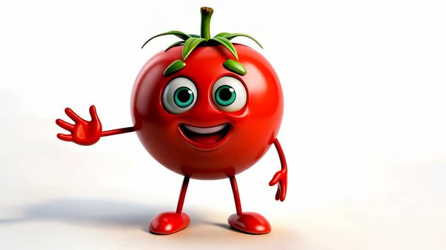 3D funny red tomato cartoon character with big eyes and a playful smile 4K