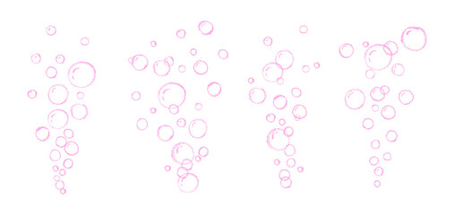 Set of soap or water bubbles drawing by chalk or charcoal. Foam pastel handdrawn elements. Vector wax pen line bubbles of fizzy drink like children written. Champagne doodle gas balloons