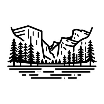yosemite national park line art vector logo illustration