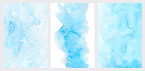 set Sky blue watercolor abstract background. collection backdrop Gradient fill Hand drawn texture Piece of heaven