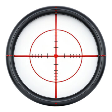 Precision shooting symbol with sniper scope design, featuring clear reticle and red markings for accuracy