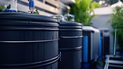 Rainwater harvesting system with water tank and filtration unit