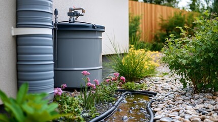 Rainwater harvesting system with water tank and filtration unit