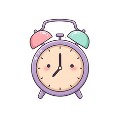 Whimsical Vintage Alarm Clock Illustration with a Sleepy Kawaii Style on Transparent Background
