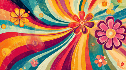 Retro psychedelic posters. Abstract 1970s hippie collage banner, colorful 70s banners with floral geometric shapes. Vector acid hippie flyer collection of psychedelic poster and card illustration