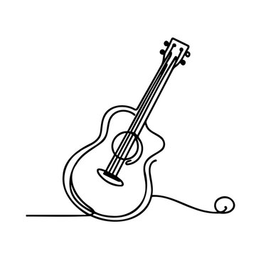 Minimalist acoustic guitar line drawing in black and white