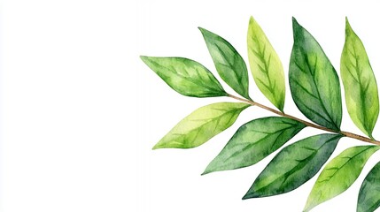 Watercolor Botanical Branch With Green Leaves