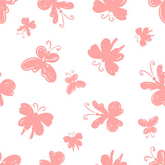 Pink Butterfly Pattern For Kids, Seamless Vector Design illustration