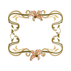 Elegant Decorative Lilies Contemporary Art Nouveau Frame Boho Border Bohemian Flowers Folk Flower Vintage Banner Backgrounds