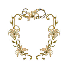 Elegant Decorative Lilies Contemporary Art Nouveau Frame Boho Border Bohemian Flowers Folk Flower Vintage Banner Backgrounds