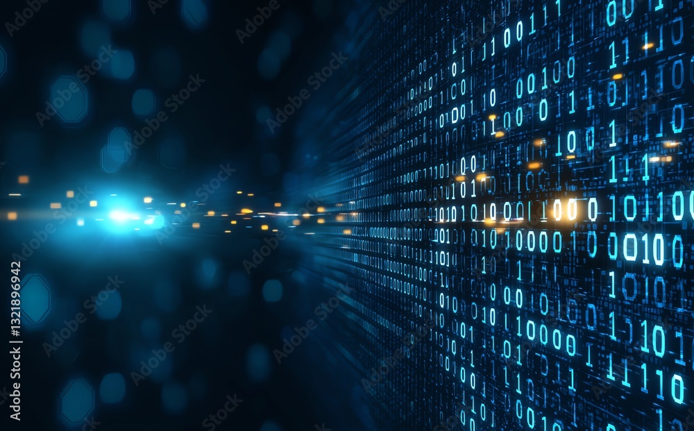 Aufkleber abstract representation of digital data flowing in a binary stream, showcasing the convergence of te