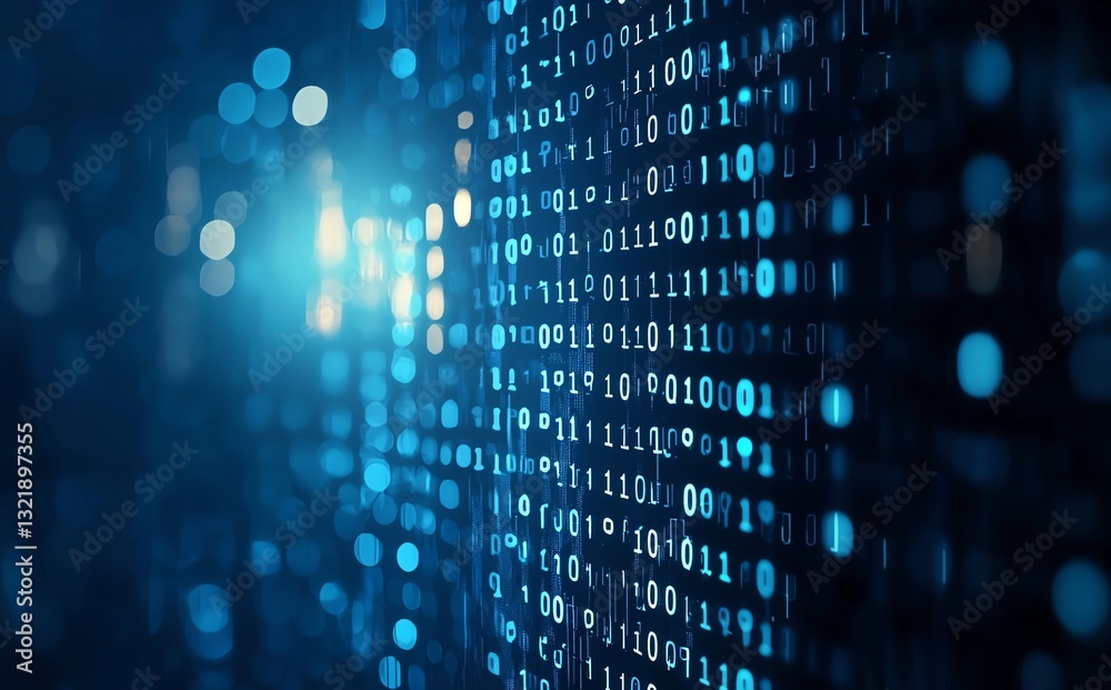 Aufkleber a mesmerizing display of binary code highlighting the beauty of data and technology. the glowing blu