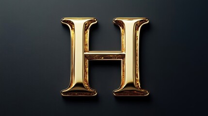 A Shiny Gold Letter H Isolated on Dark Background