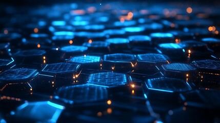 Obraz premium Abstract Blue Hexagon Grid Technology Background - Digital Network, Data Science, AI, and Futuristic Design.