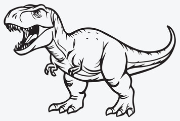 Outline of a Roaring Dinosaur with Its Tail Out, Perfect for Relaxing and Pet-Themed Illustrations, a drawing of no color, children coloring books and illustrations, Vector EPS, transparent background