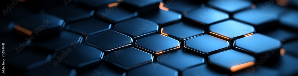 Poster a close-up view of hexagonal tiles arranged in a mesmerizing pattern, showcasing a blend of light an