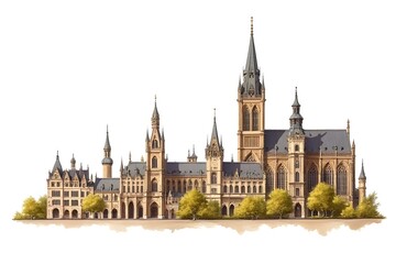 Fototapeta premium Detailed Watercolor Illustration of a European Parliament Building Complex