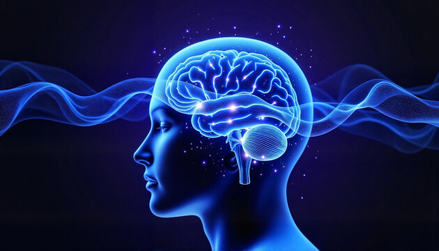 Digital brain illustration radiating tranquility, mental clarity, Stress Awareness Day
