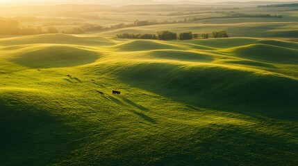 Obraz premium Vast Sunflower Field at Golden Hour Aerial View
