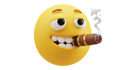 Emoji Smoking Cigar with a Carefree Expression in Yellow Color