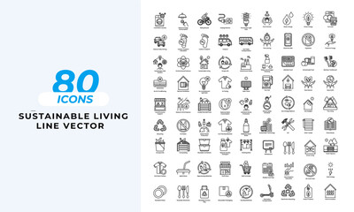 Sustainable Living Icons   Set Layout Vector Template. Vector illustration in line style of icons	
