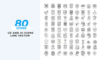 UX and UI Icons   Set Layout Vector Template. Vector illustration in line style of icons	