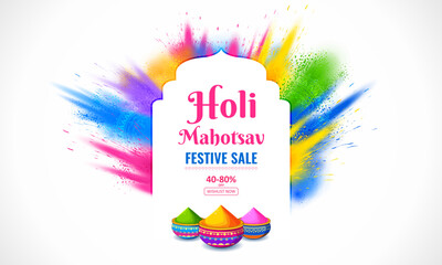 Happy Holi background card design for color festival of India celebration greetings for promotion and advertisement banner © vectomart