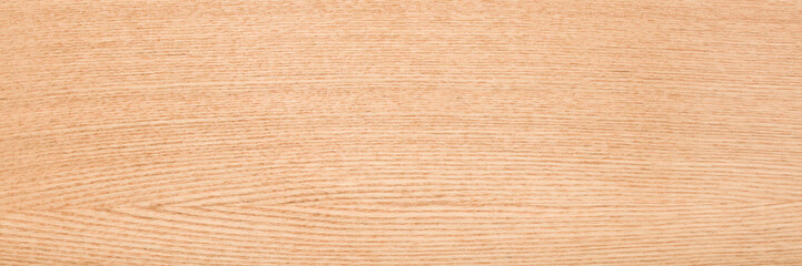 Light ash veneer wooden surface background. Closeup. Wide banner. Empty place for text. Top down view.