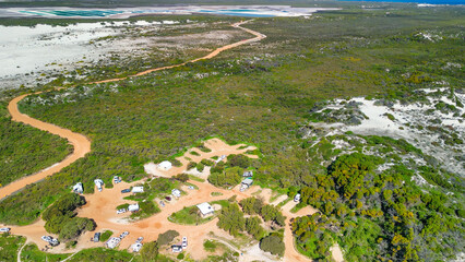 Stunning drone perspective of Sandy Cape Reserve in Jurien Bay, showcasing untouched coastal beauty