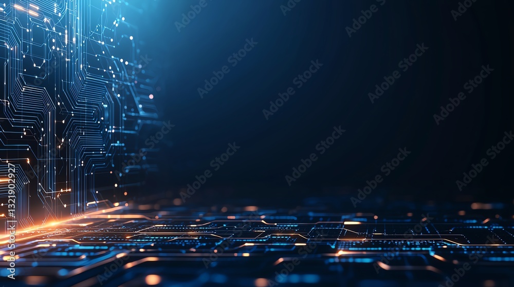 Aufkleber abstract futuristic digital background featuring glowing circuits, lines, and data streams creating 