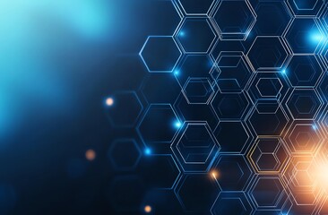 An abstract illustration of interconnected hexagons with a glowing effect, ideal for representing data, digital technology, or futuristic concepts in design.