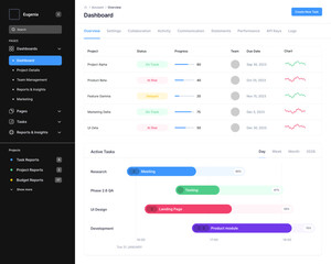 Project Management, Task Insight & Reports, Team Workflow Metrics Dashboard Web App UI Kit Template