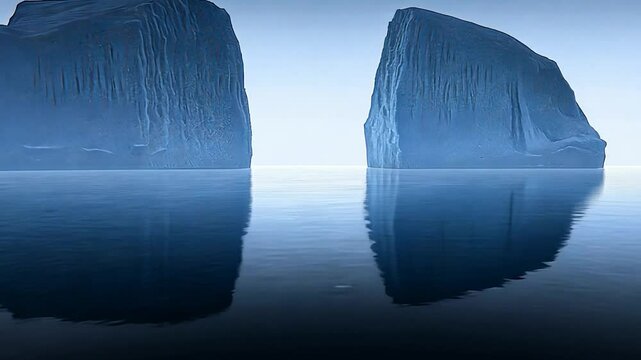 Majestic Icebergs Reflecting in Calm Waters: A Serene Arctic Landscape